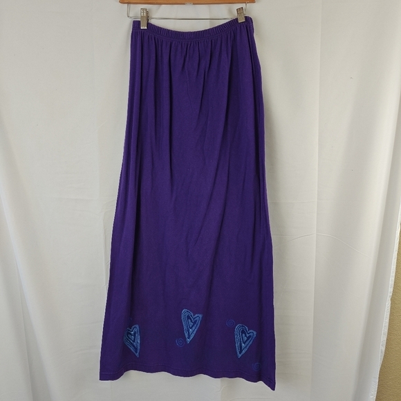 Blue Fish Dresses & Skirts - VTG Blue Fish Purple Maxi Skirt Boho Blue Heart Printed Cotton Size 0